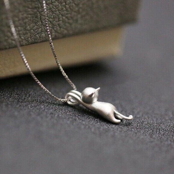 Women 18" Chain Sterling Silver Love Cute Cat Kitty Pendant Necklace Gift Box - Picture 4 of 6